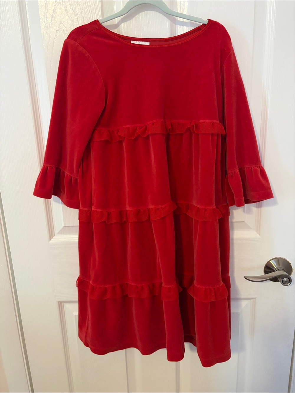 Hanna Andersson Girls Red Velvet Tiered Ruffle Dress - 130